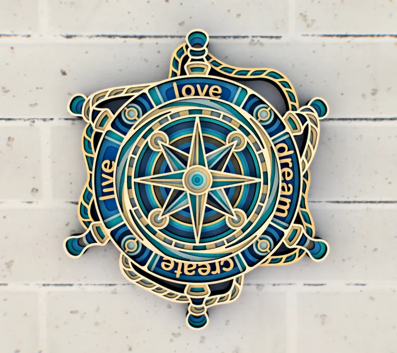 Nautical Wheel Compass 3D Layer Art