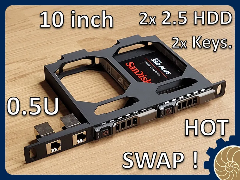 10 inch Rack 0.5U: 2x 2.5 inch HDD & 2 Keystones