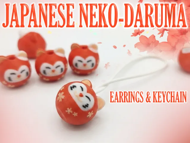 Japanese Neko-Daruma Earrings/Keychain
