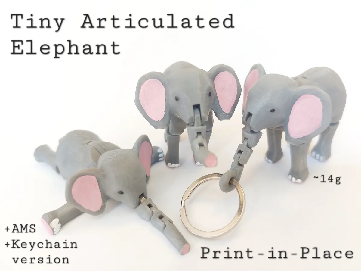 Articulated Tiny Elephant (Print-in-Place) by kida MakerWorld: Download Free 3D Models - 3D model önizlemesi