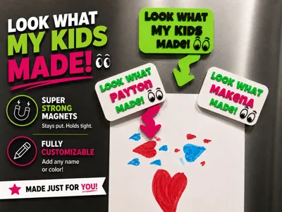 Customizable "LOOK WHAT" Kids art Fridge magnet