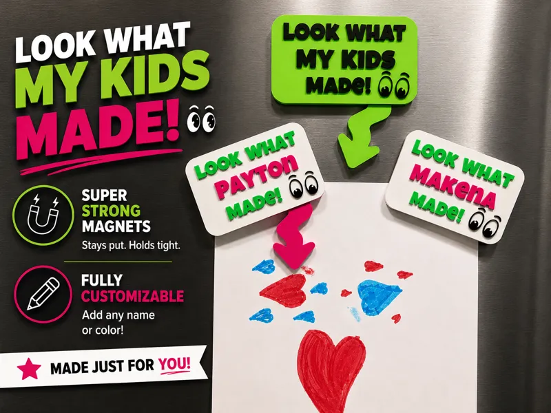 Customizable "LOOK WHAT" Kids art Fridge magnet