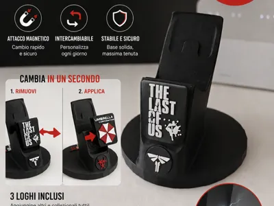 Stand with interchangeable logos
