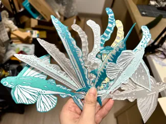 手绘海洋生物仿欧根纱书签一锅出(双色/单色)