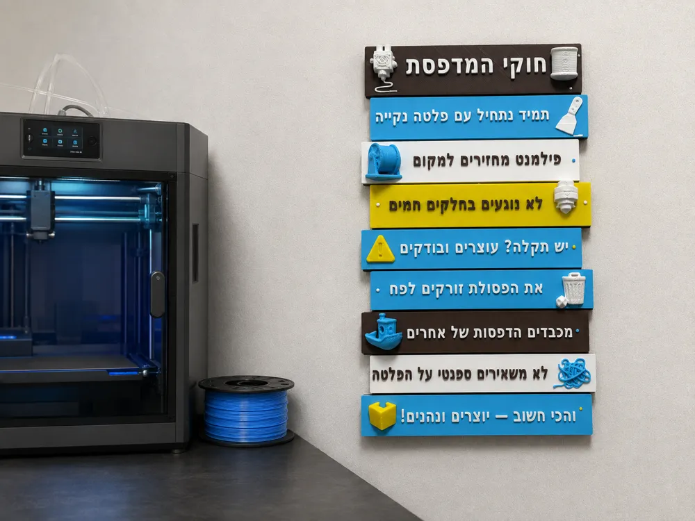 Accesorio para impresora 3D: 3D Printer Rules Sign | Wall or Magnet Mount. Referencia del modelo original.