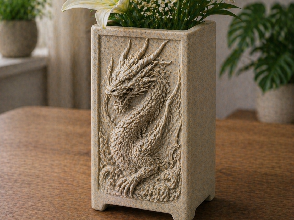 Dragon Relief Vase – Square Decorative Flower Vase