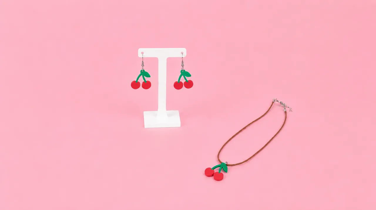 Cute Cherry Charm - Earrings, Keychain & Necklace view 4