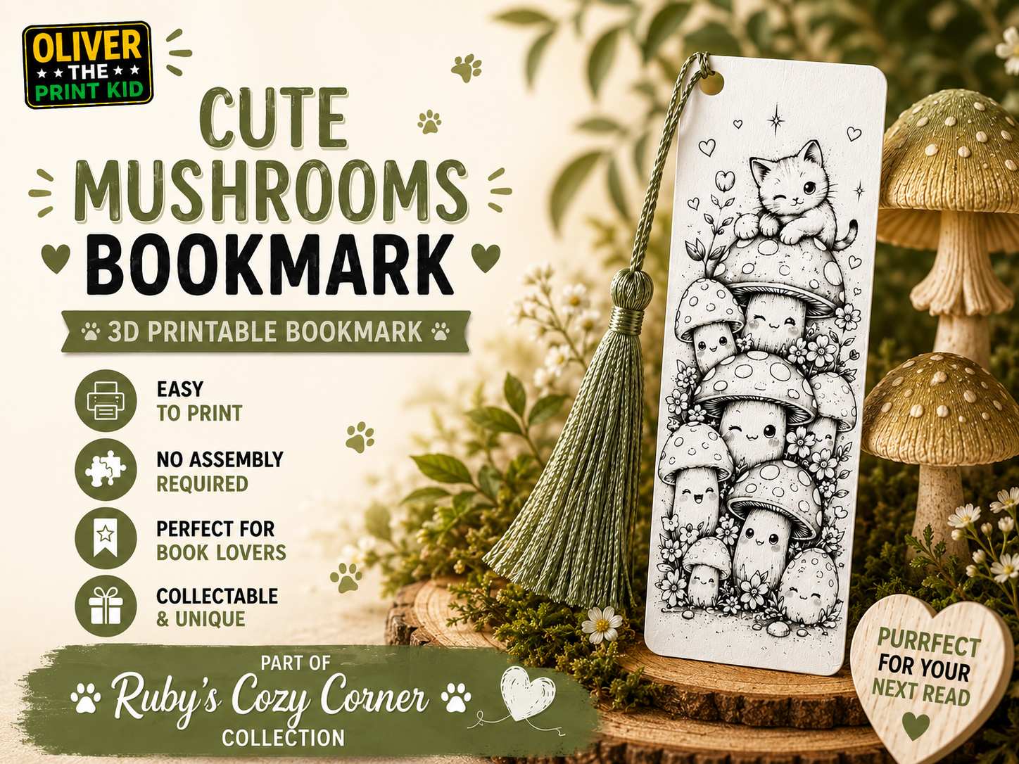 Cute Mushroom Friends Bookmark|Ruby's Cozy Corner