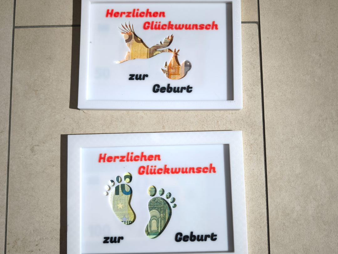 Geld- Geschenk mit Rahmen zur Geburt