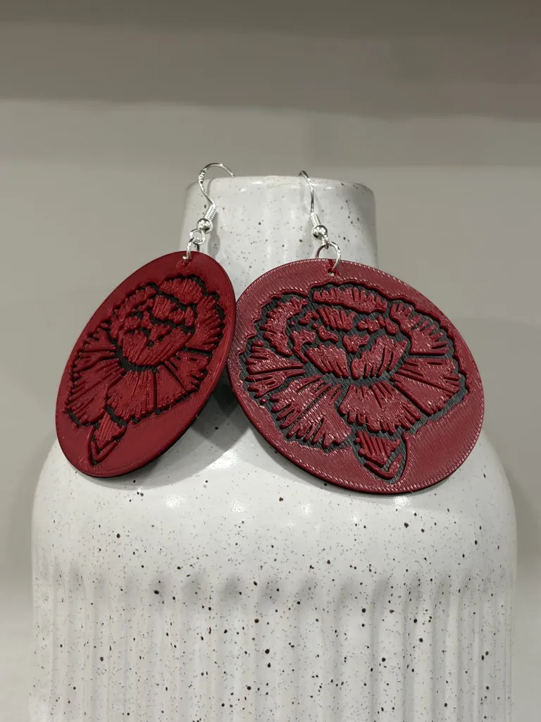 Carnation Floral Engraved Statement Earrings view 3