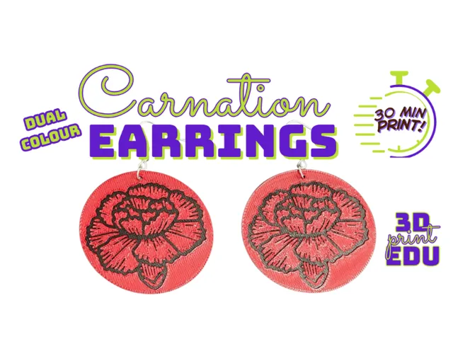 Carnation Floral Engraved Statement Earrings