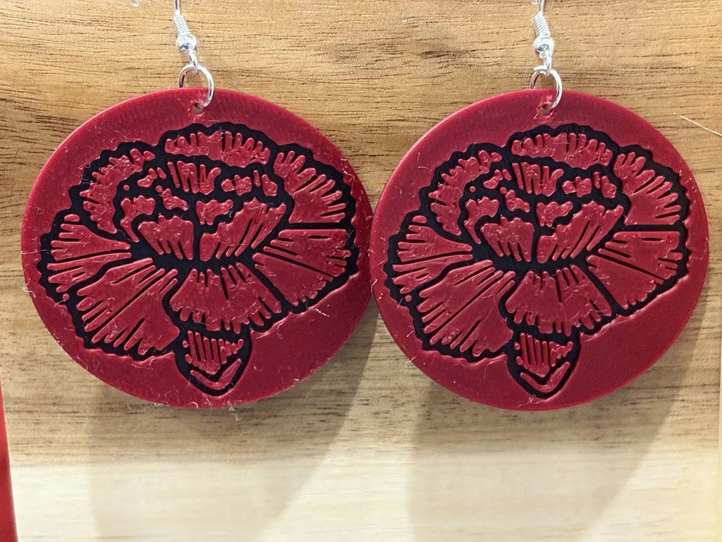 Carnation Floral Engraved Statement Earrings view 4
