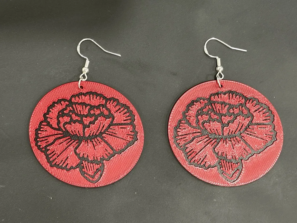 Carnation Floral Engraved Statement Earrings view 2