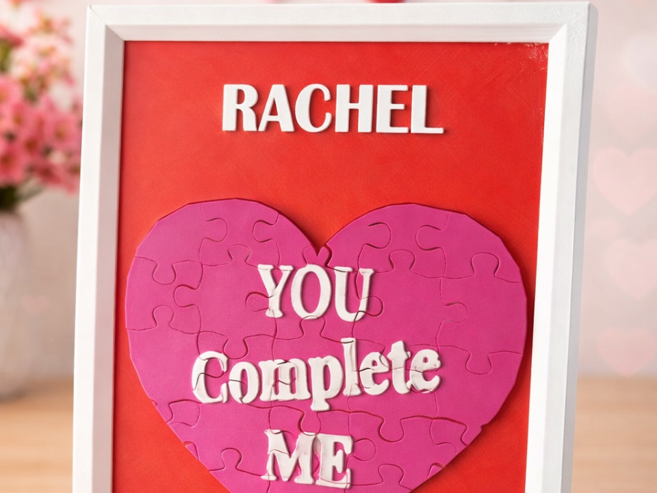Framed Puzzle Heart – “You Complete Me” (8x10)