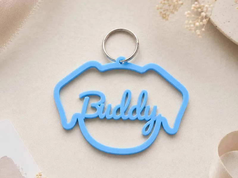 Dog head tag with name Buddy