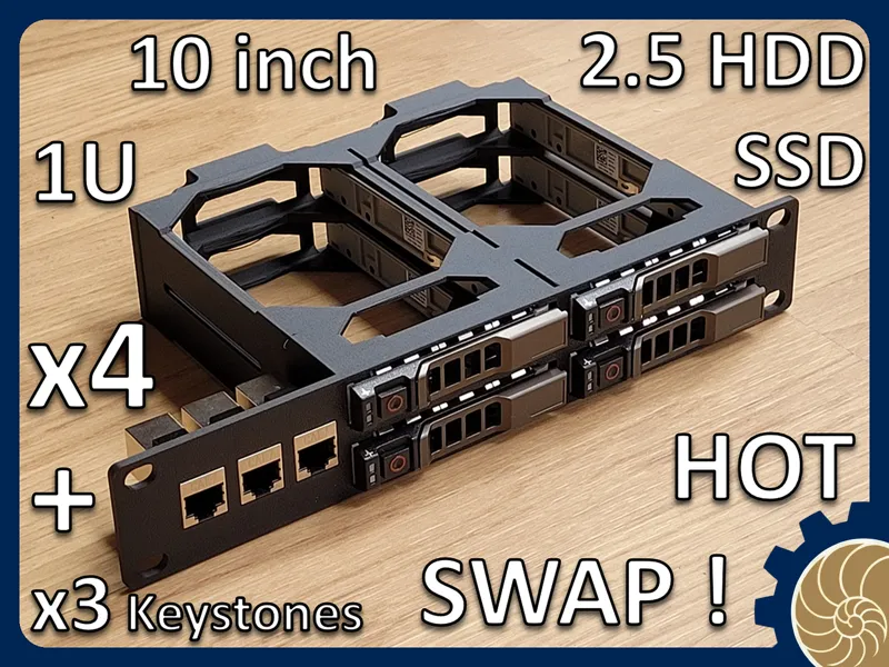 10 inch Rack 1U : 4x 2.5 inch HDD & 3x Keystones