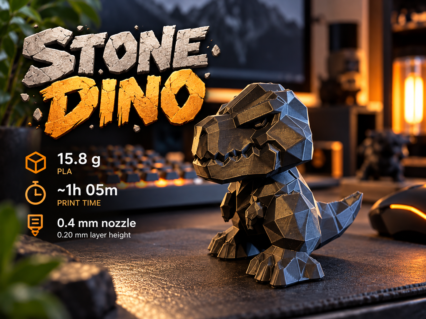 Stone Dino – Low Poly T-Rex Desk Companion 3D model