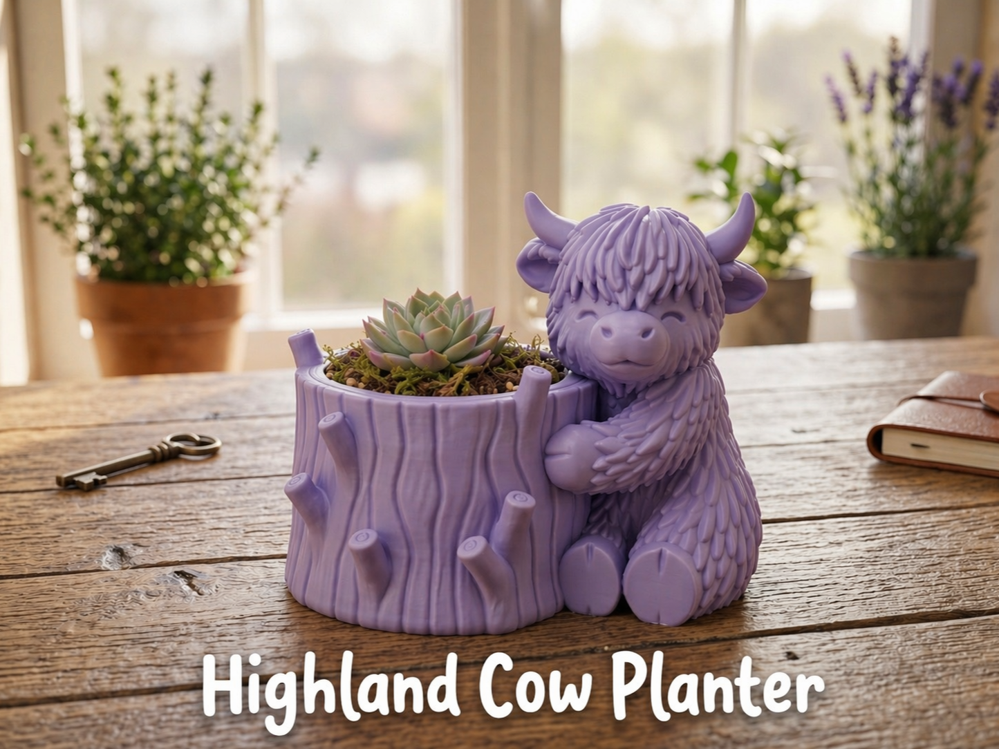 Highland Cow Planter Tree Stump