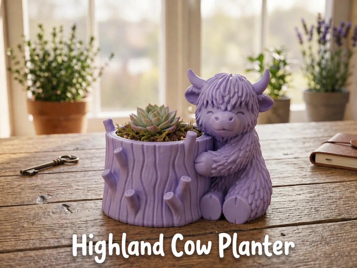 Highland Cow Planter Tree Stump - Free 3D Print Model - MakerWorld