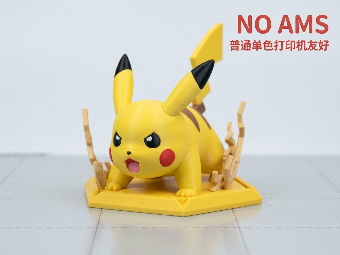 宝可梦 皮卡丘 16cm|多色分件拼装|无需AMS|普通单色打印机友好 - 1
