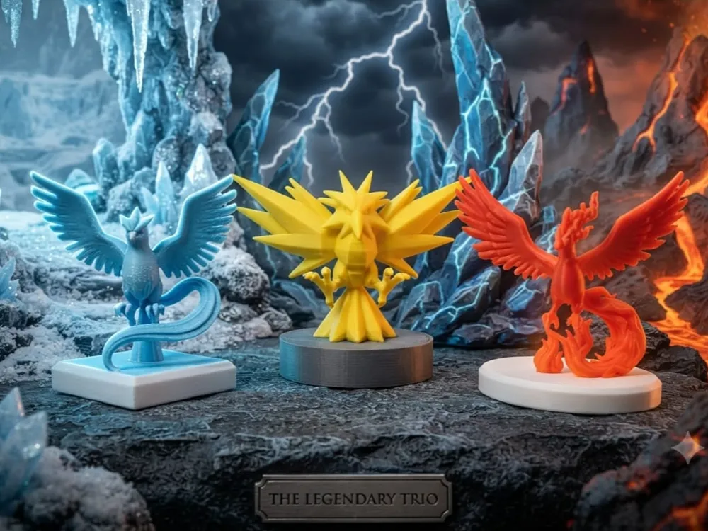 Estante o repisa: Articuno,Zapdos,Moltres - Legendary Bird Trio Set. Referencia del modelo original.