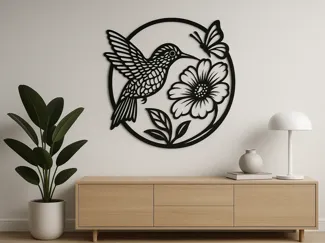 Décoration murale colibri & fleur – Style wall art