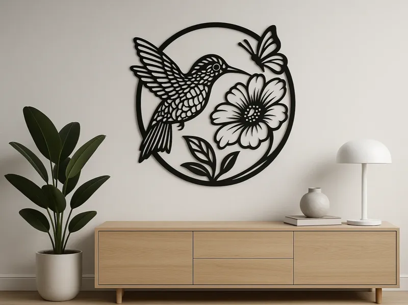 Décoration murale colibri & fleur – Style wall art