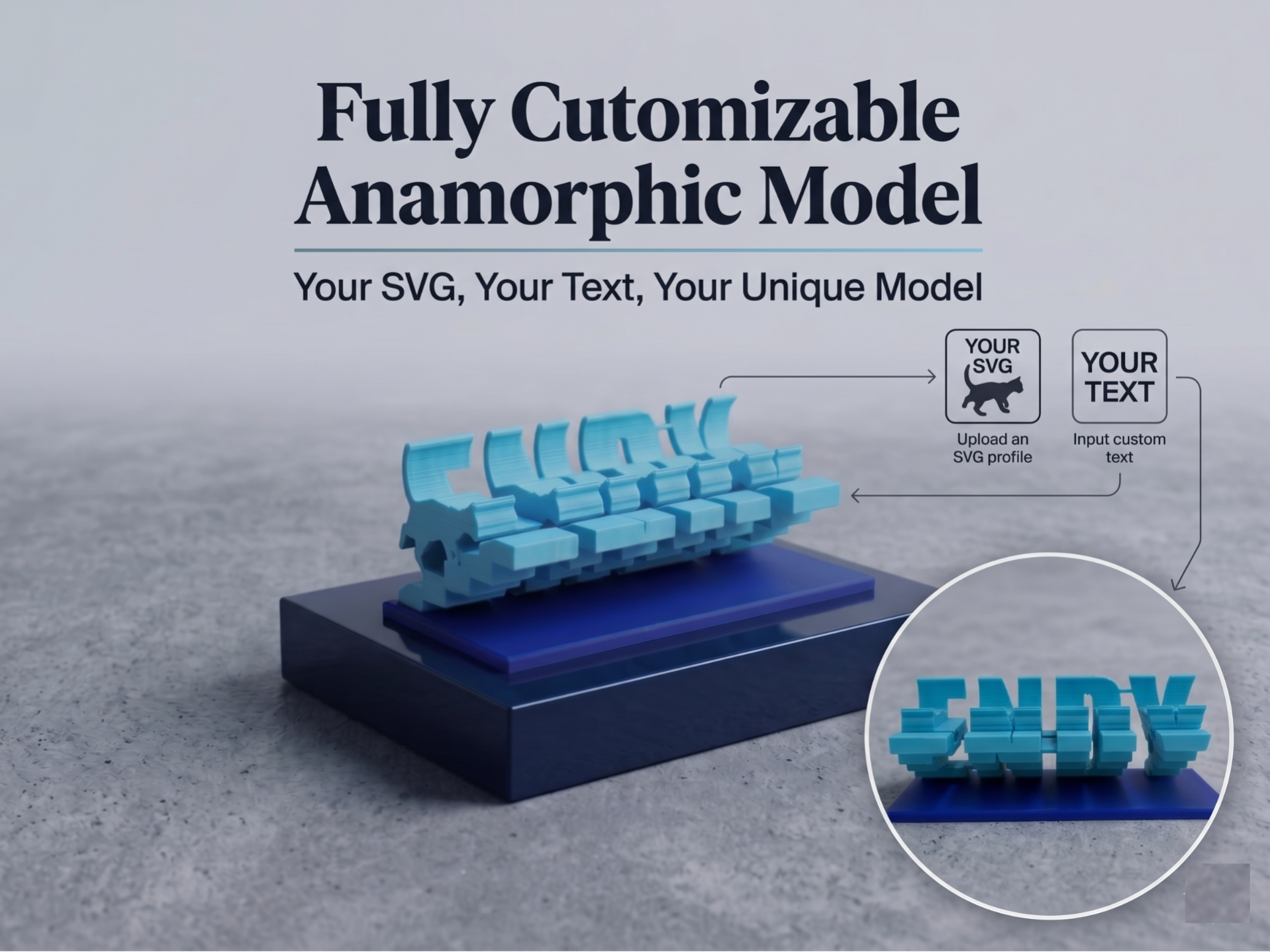 Fully Customizable Anamorphic Model (SVG + Text)