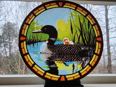 'Stained Glass' Loon & Loonlet  (Baby Loon)