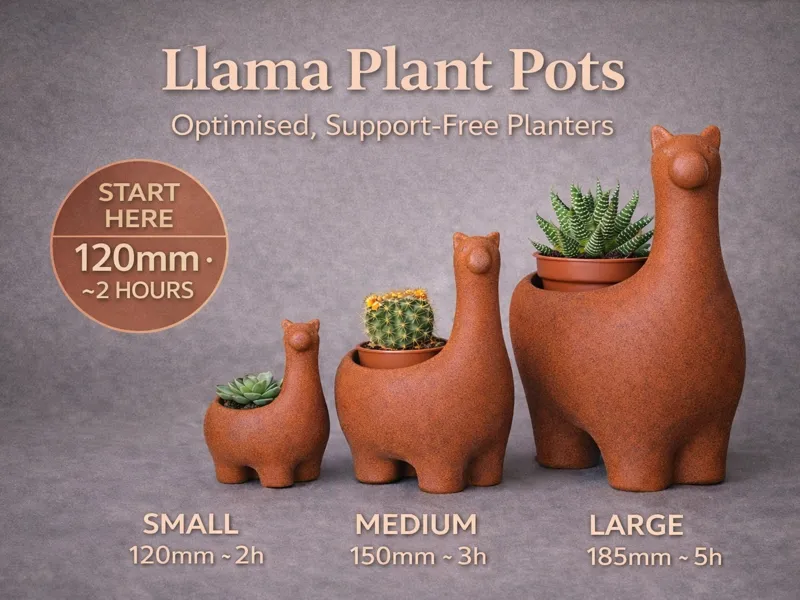 Llama Planter Trio–Optimised, Support Free Prints
