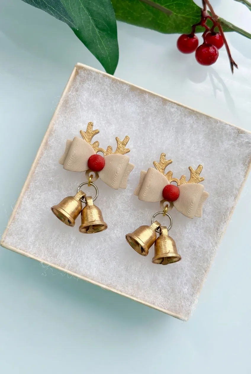Santa & Reindeer Bow Set earring view 3