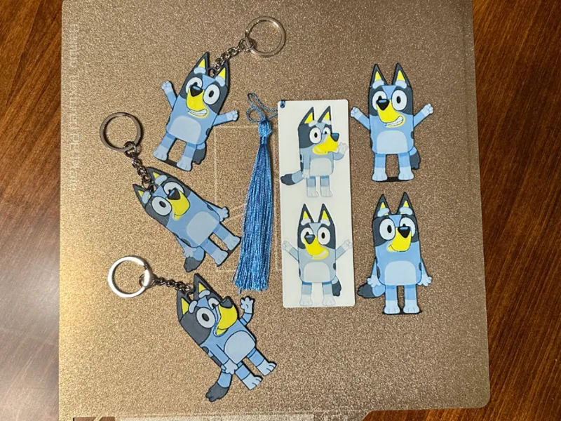 Bluey Bookmark, Keychains, and Fridge Magnets