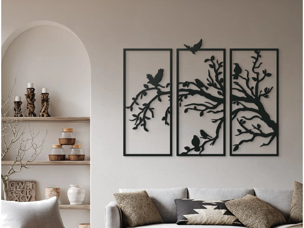 Birds on Tree Triptych Wall Art