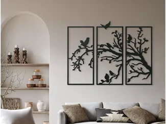 Birds on Tree Triptych Wall Art