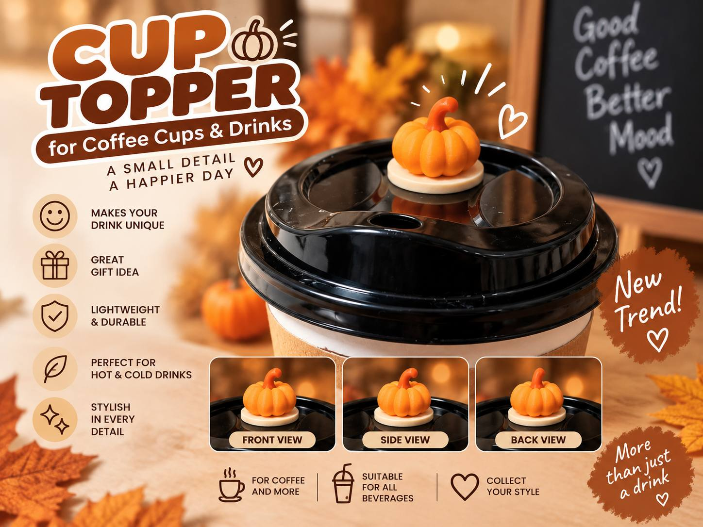 Cute Pumpkin Cup Topper – Coffee & Drinks - 1