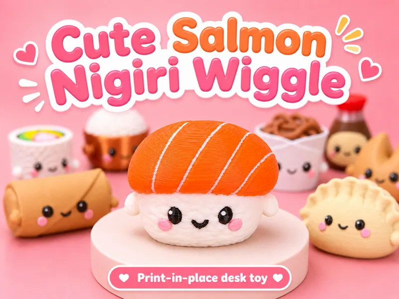 Cute Salmon Nigiri Wiggle | Print-in-Place Toy