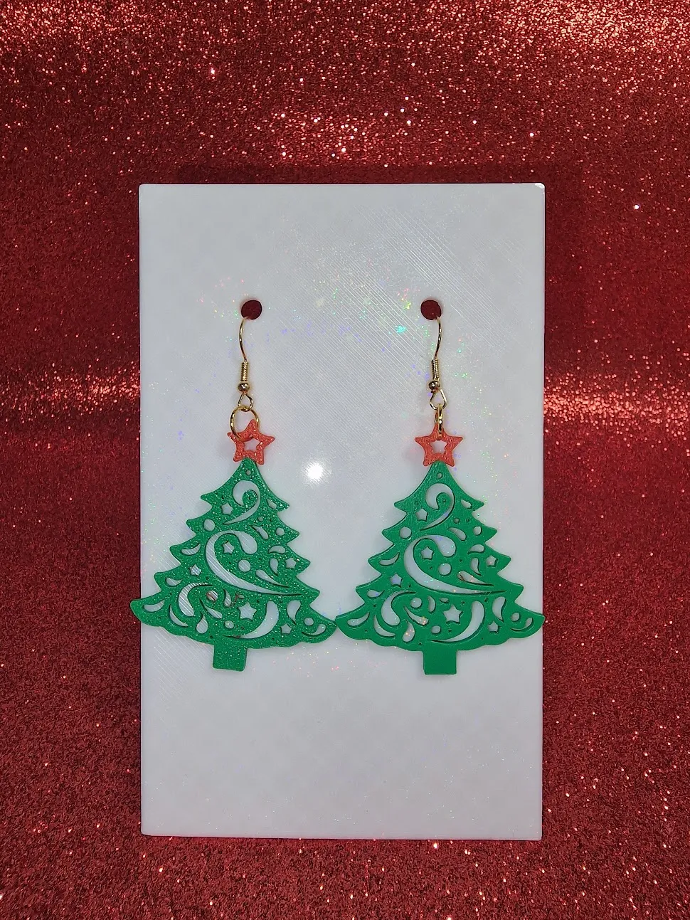 Christmas tree earrings view 2