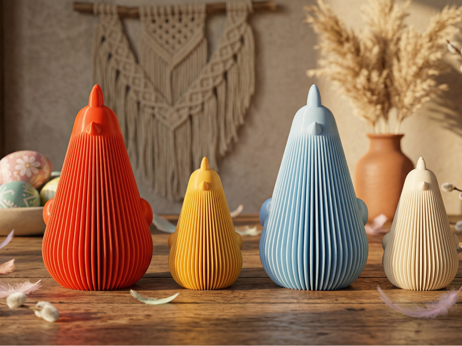 Modern Minimalist Ribbed Easter Chicken Figurine 