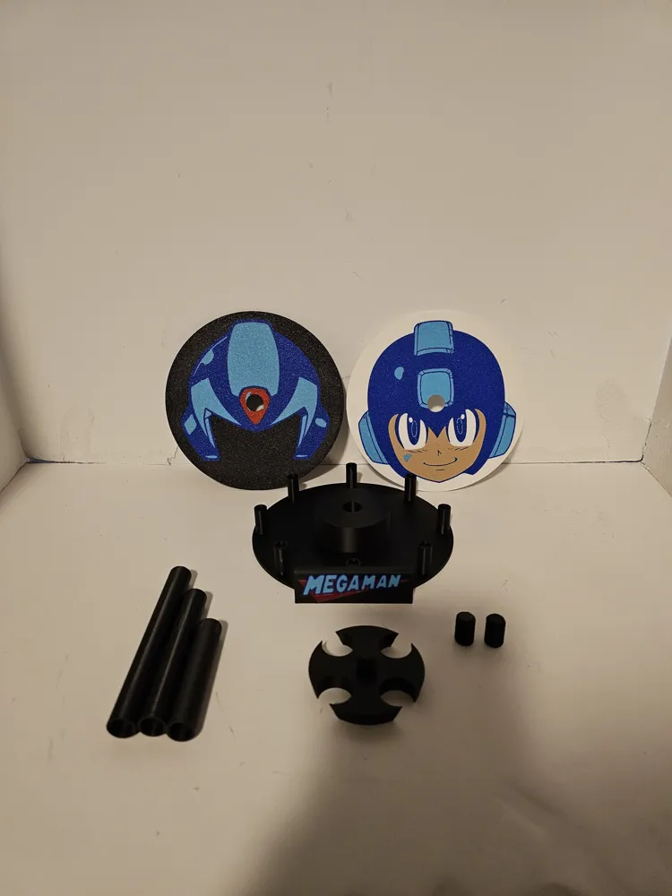 Megaman Helmet Stand W changeable Face Plates Free 3D Print Model Megaman Helmet Stand W changeable Face Plates Free 3D Print Model
