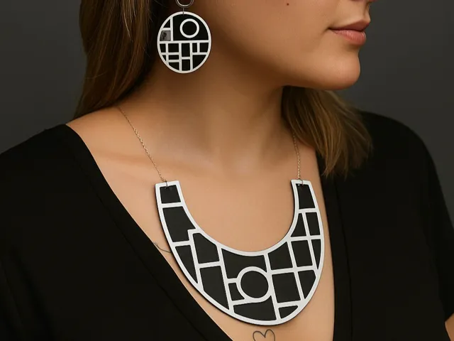 Set de pendientes y collar geométrico. 2 estilos