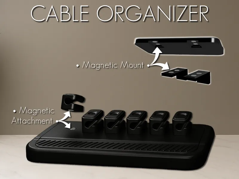 Desk Cable Organizer • Magnetic Attachment •