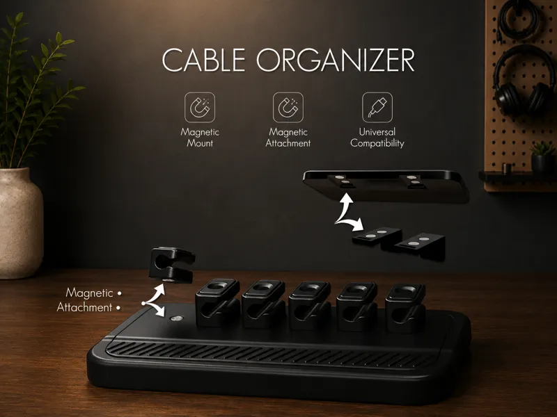 Desk Cable Organizer • Magnetic Attachment •