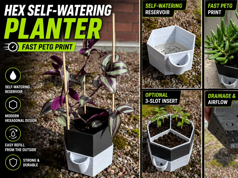 Hex Self-Watering Planter Fast PETG Print