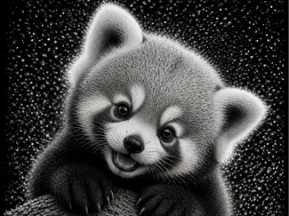 Baby Red Panda - Baby animals B&W - EASY PRINT