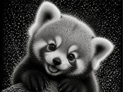 Baby Red Panda - Baby animals  B&W - EASY PRINT  