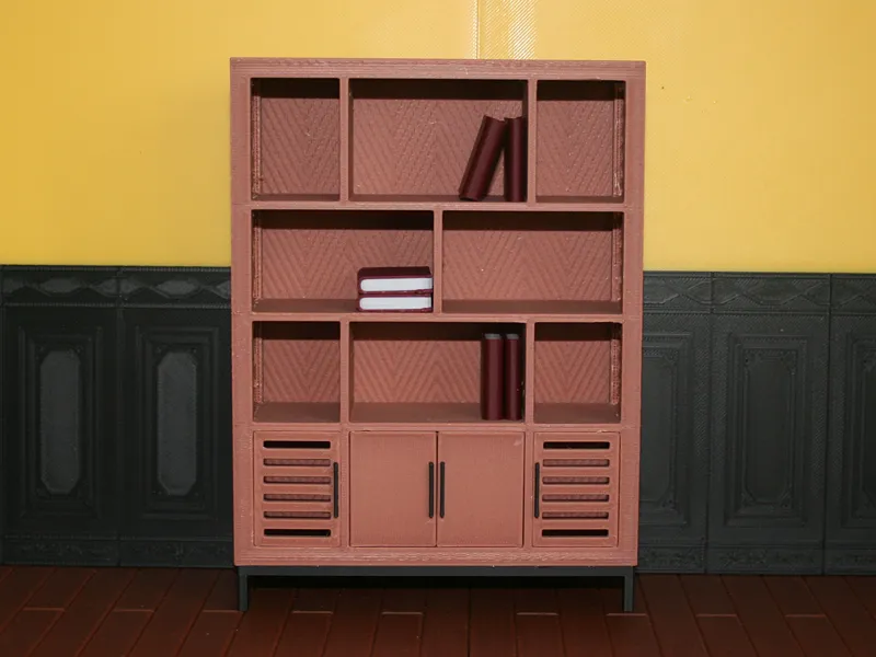 Miniature wooden bookcase with doors scale 1:12