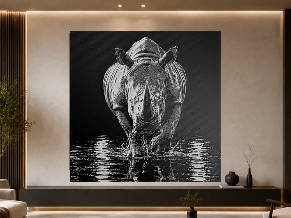 Cuadro decorativo en 3D: Hueforge - Rhinocéros solitaire. Referencia del modelo original.
