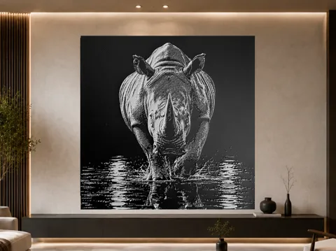 Cuadro decorativo en 3D: Hueforge - Rhinocéros solitaire — referencia de MakerWorld