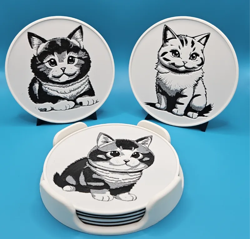 Cute Stylised Cat Coaster Set