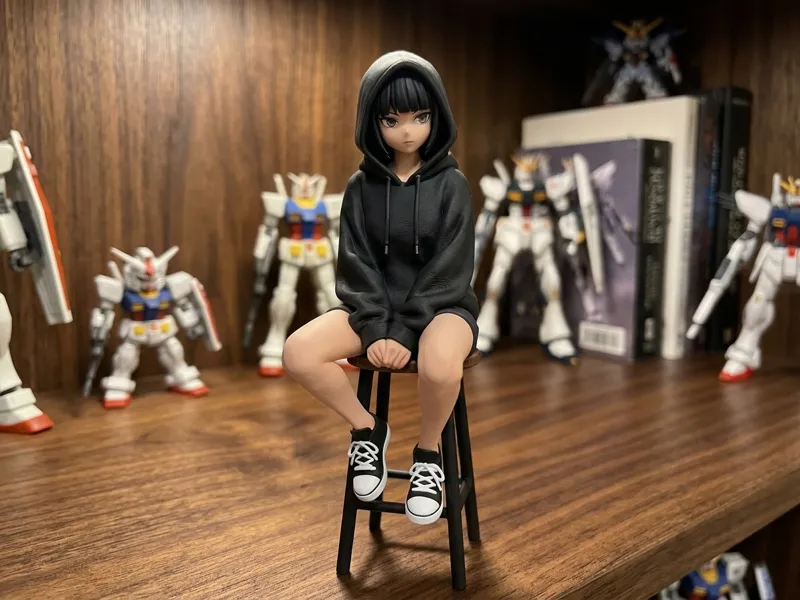 Anime Girl in Hoodie Desktop Figurine Shelf Sitter